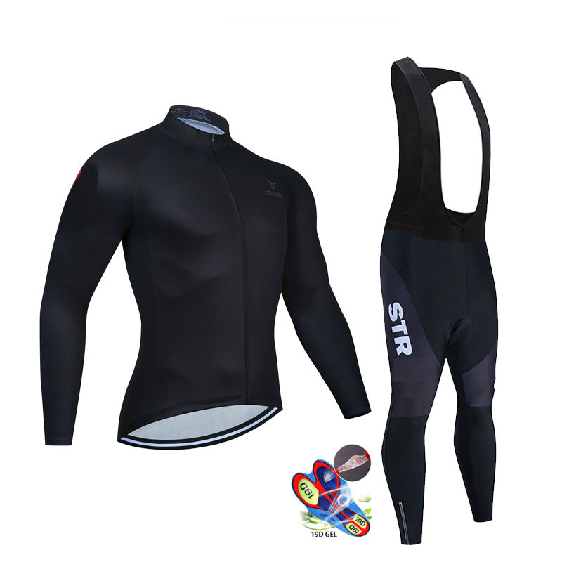 Cycling Community - Outono preto conjunto camisa de ciclismo